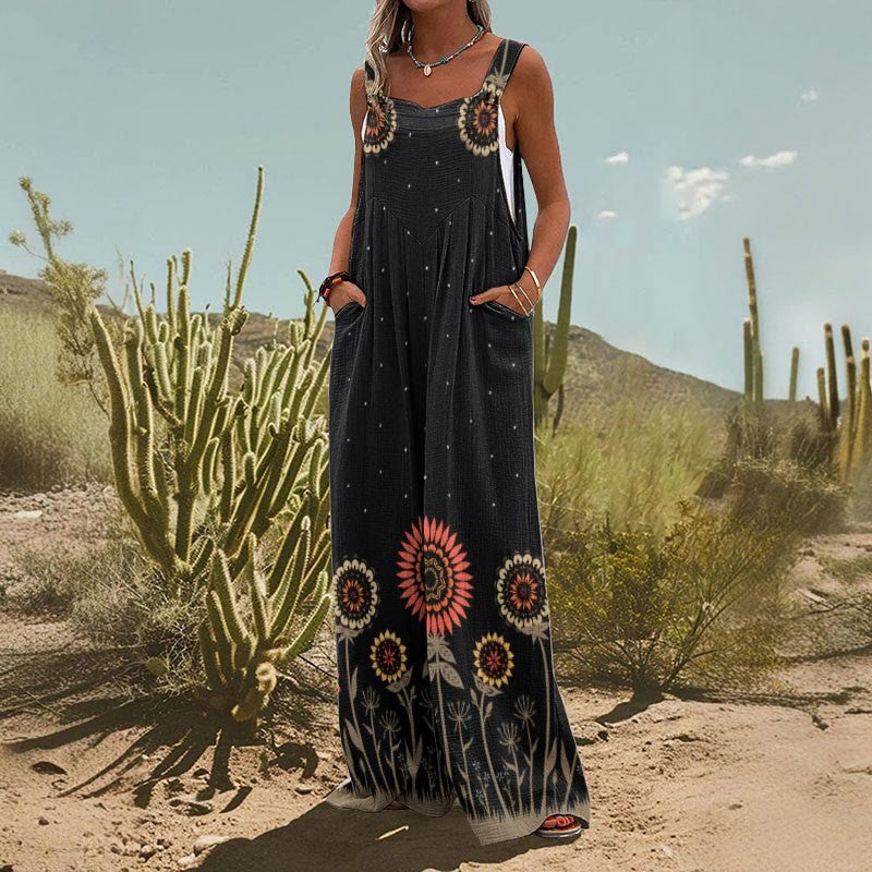Women’s Square-Neck Floral Sleeveless Jumpsuit