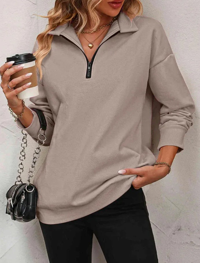 Women's Zipper Turtleneck Pullover Sweatshirt – Loose Long Sleeve