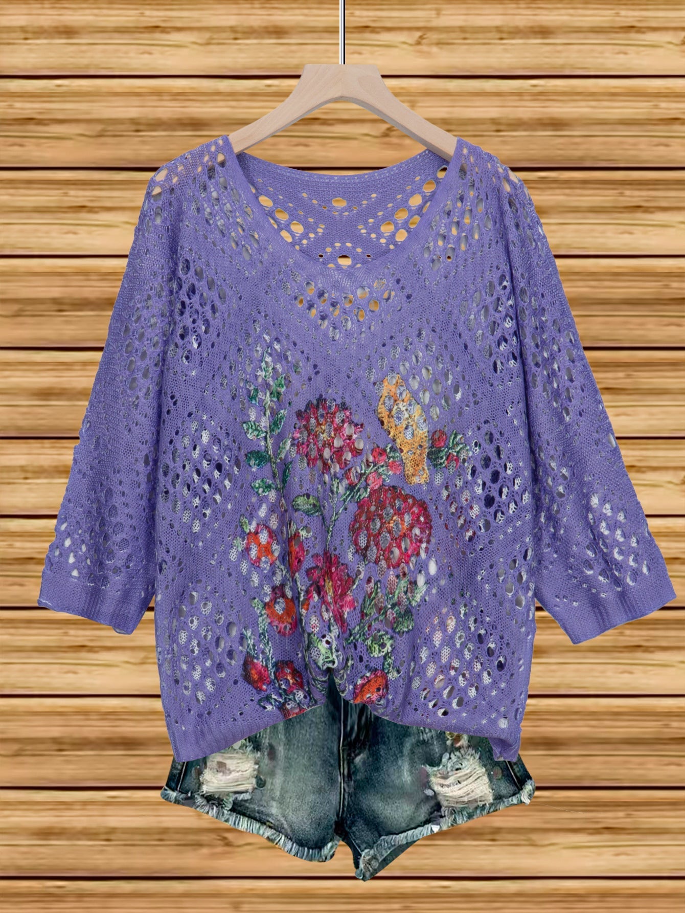 Women's Batwing-Sleeve Sweater – Hollowed-Out 3D Knitted Print Relaxed Fit