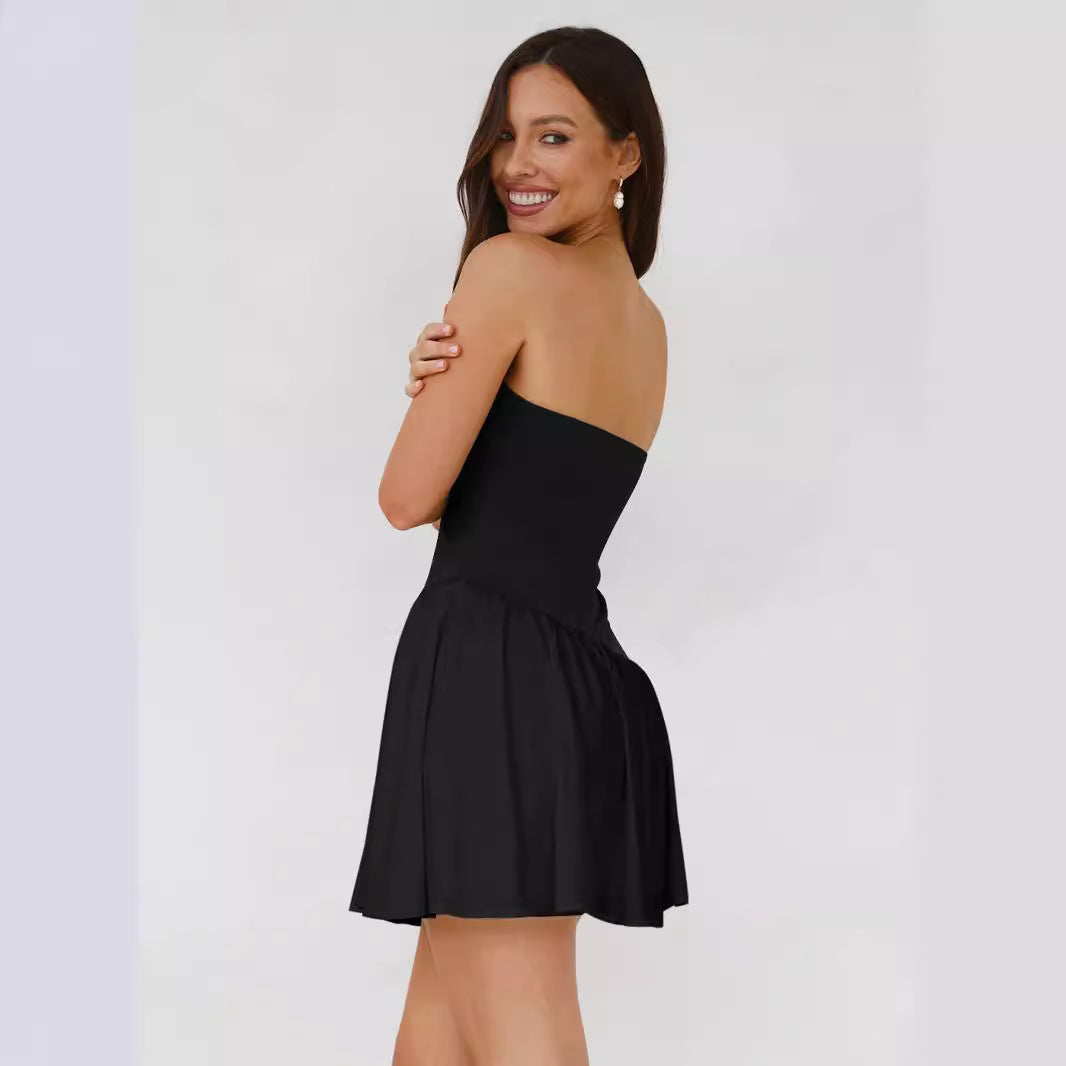 Women's Pleated Color Block Tube Top Dress