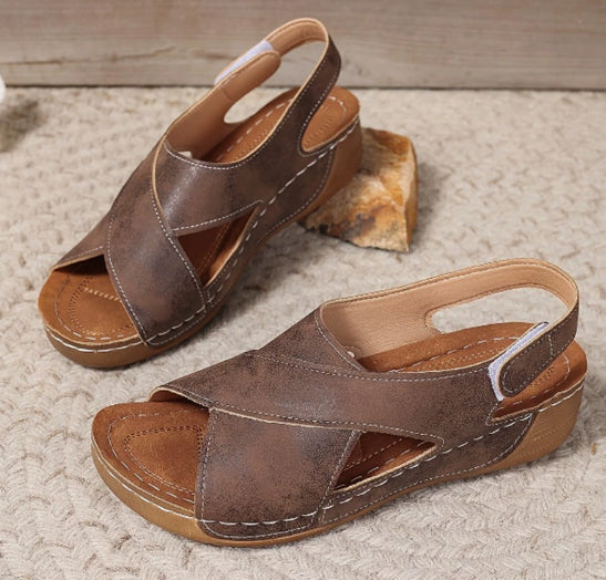 Women's Platform Roman Sandals | Open Toe Velcro Beach Sandals