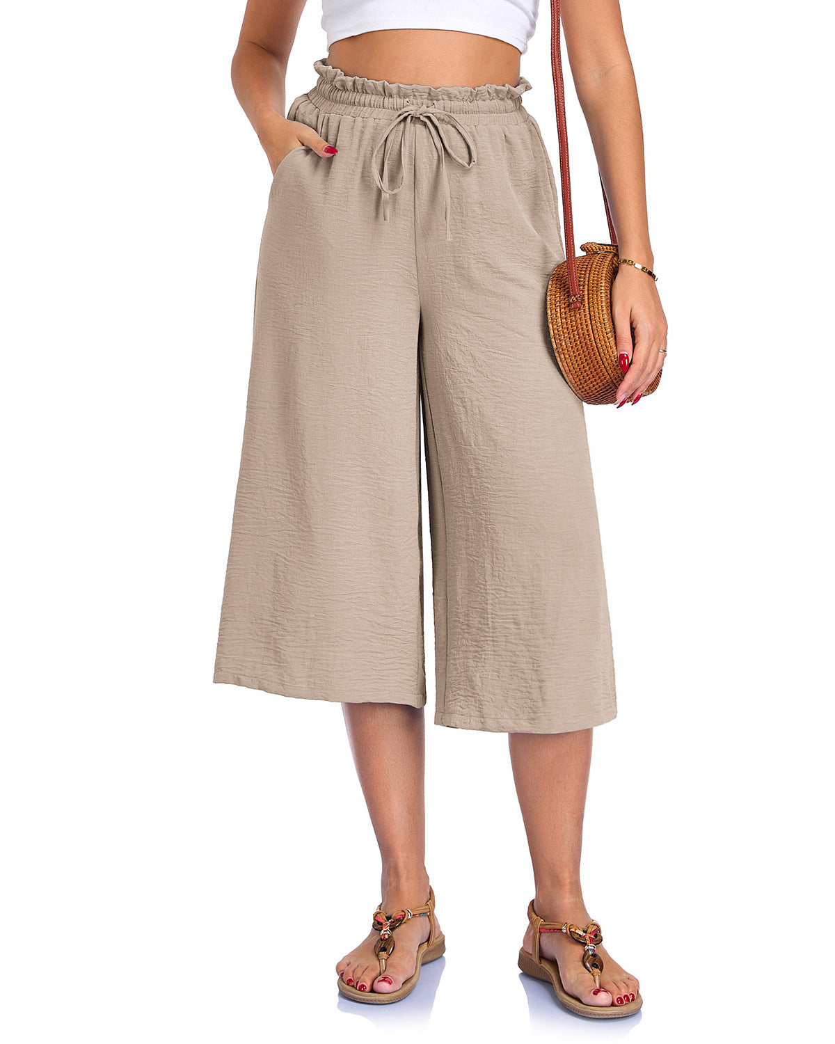Women’s Elastic Cropped Wide-Leg Pants