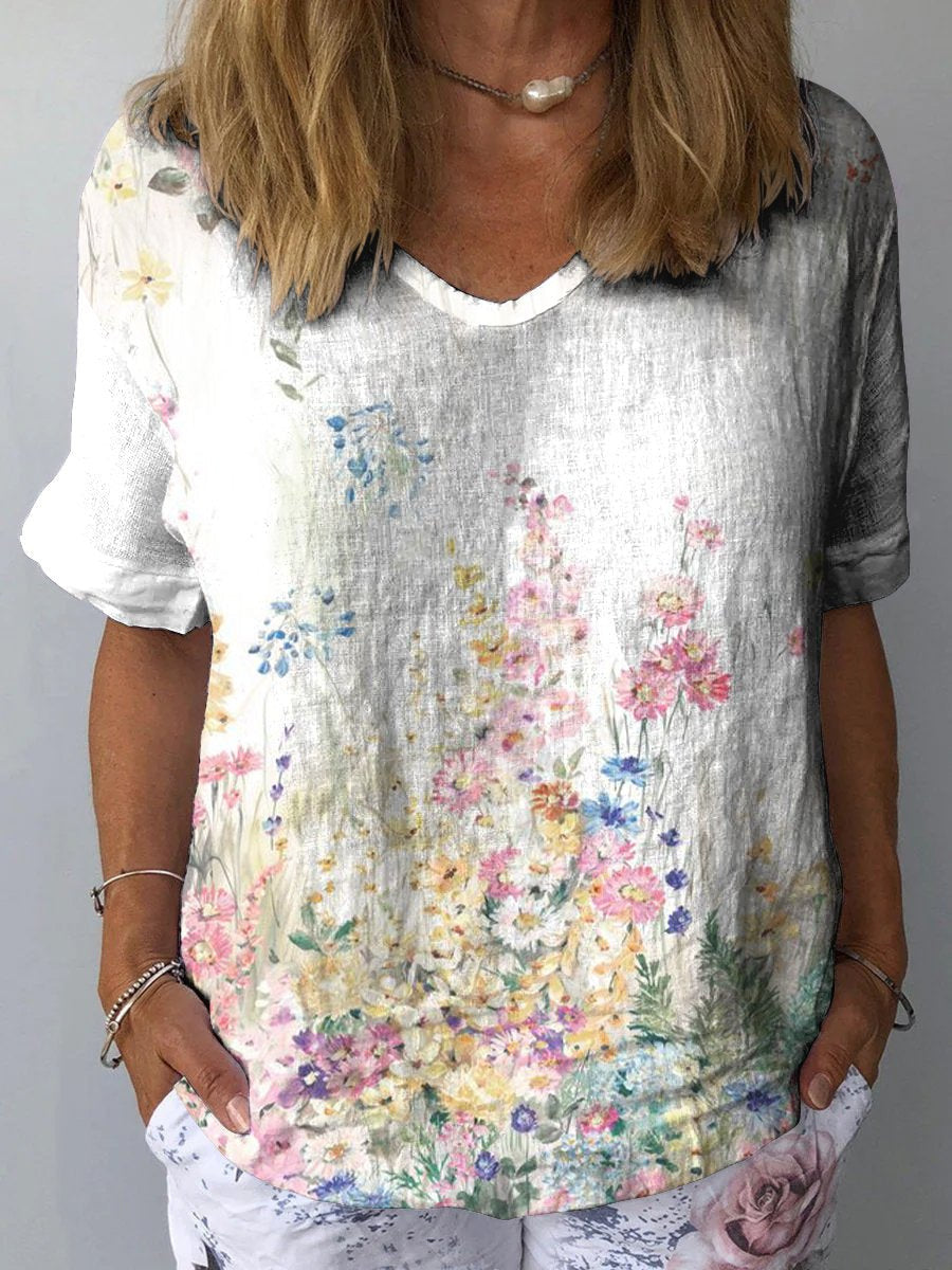 Artistic Retro Digital Print Pullover Top – Women’s Chinese Style