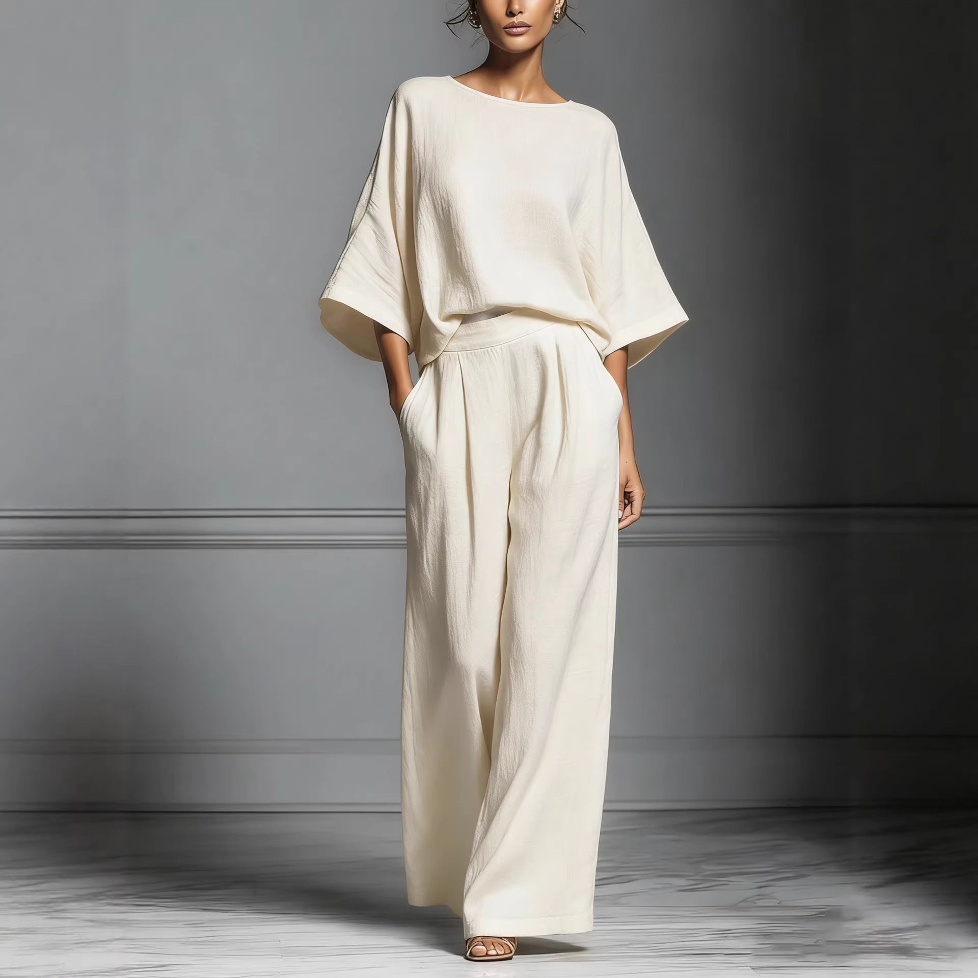Women’s Flared-Sleeve Linen Suit Two Piece Set