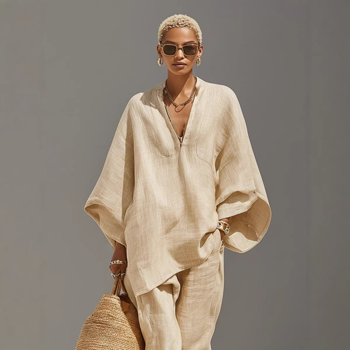 Women’s Casual Solid Color Two Piece Shirt Set