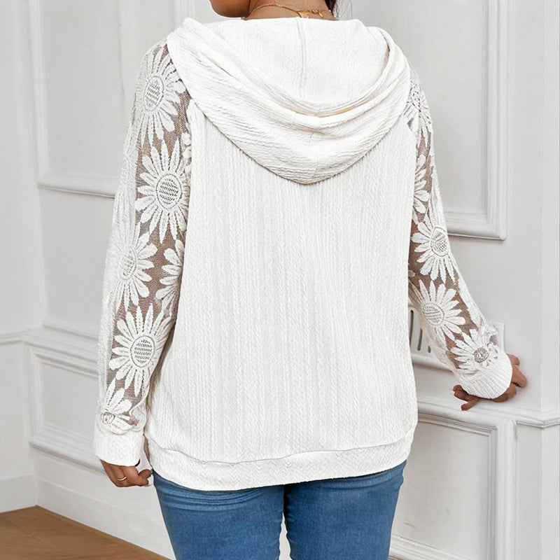 Women’s Plus Size Hoodie – Lace Long Sleeve Pullover Top