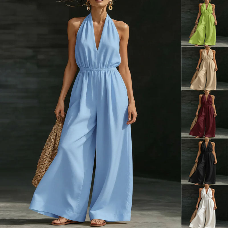 Women’s V-Neck Halter Neck Wide-Leg Jumpsuit