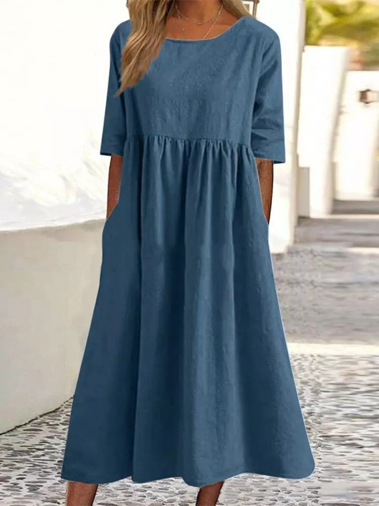 Plus Size Midi Dress | Round Neck Pocket Dress