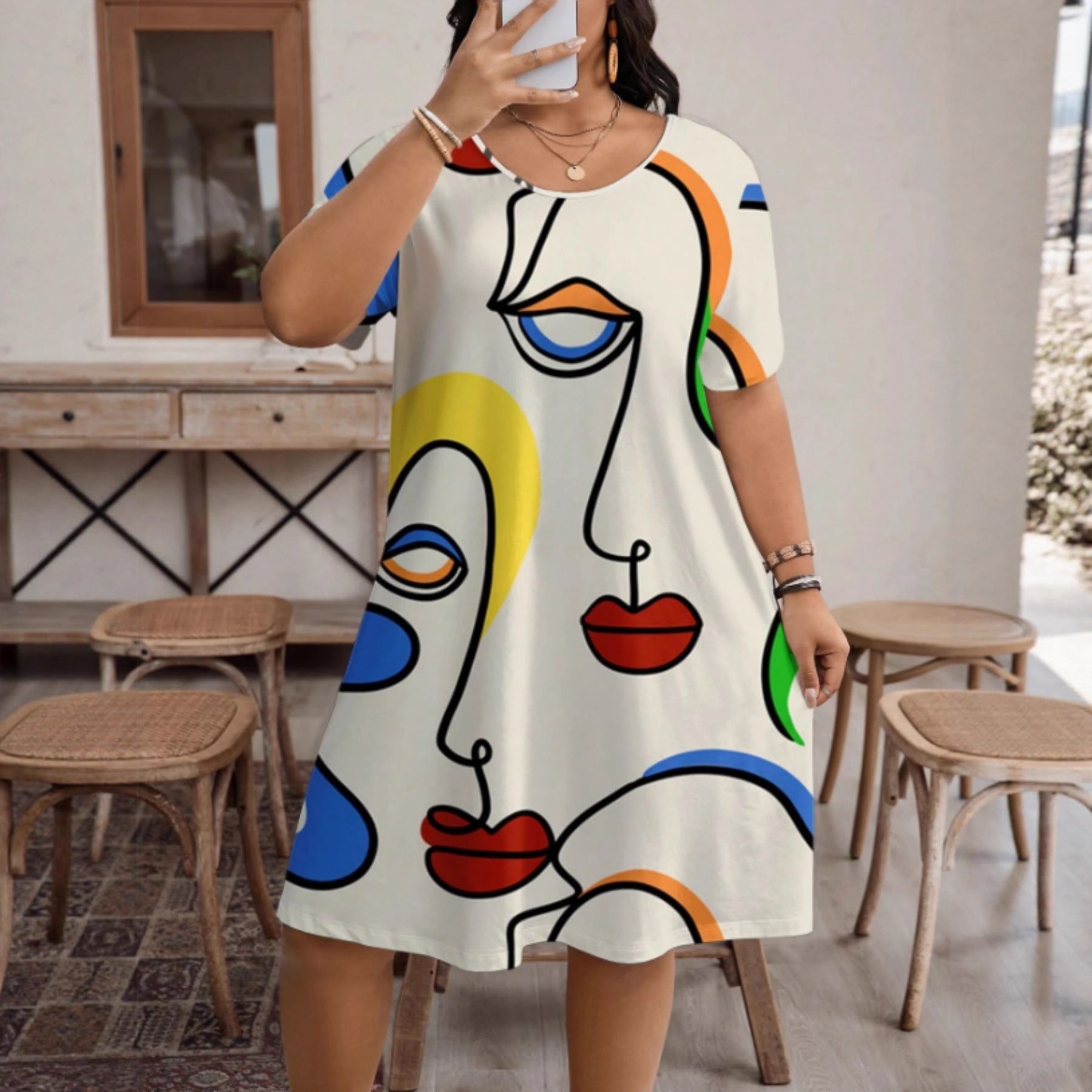 Women’s Casual Printed Round Neck Short Sleeve Dress