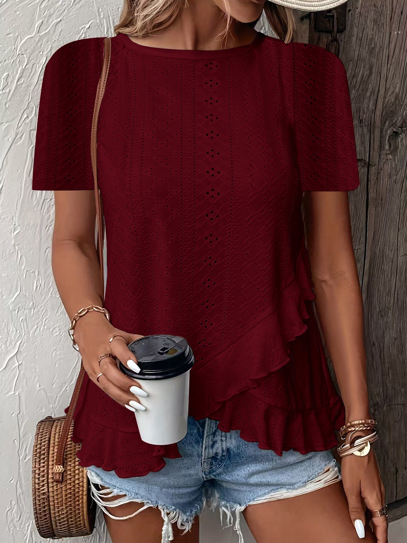 Women’s Casual Solid Color Short Sleeve Crew Neck Top