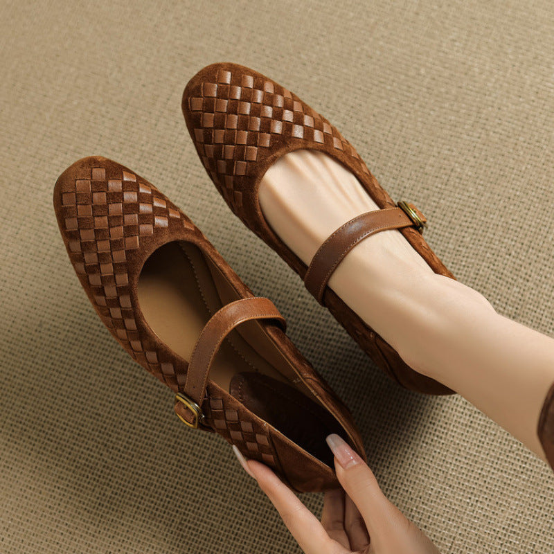 Women's Sheepskin Mary Jane Shoes – Single Strap Round Toe Flat Leather Shoes