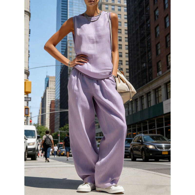 Women's Sleeveless Cardigan Top & Pants Two-Piece Set