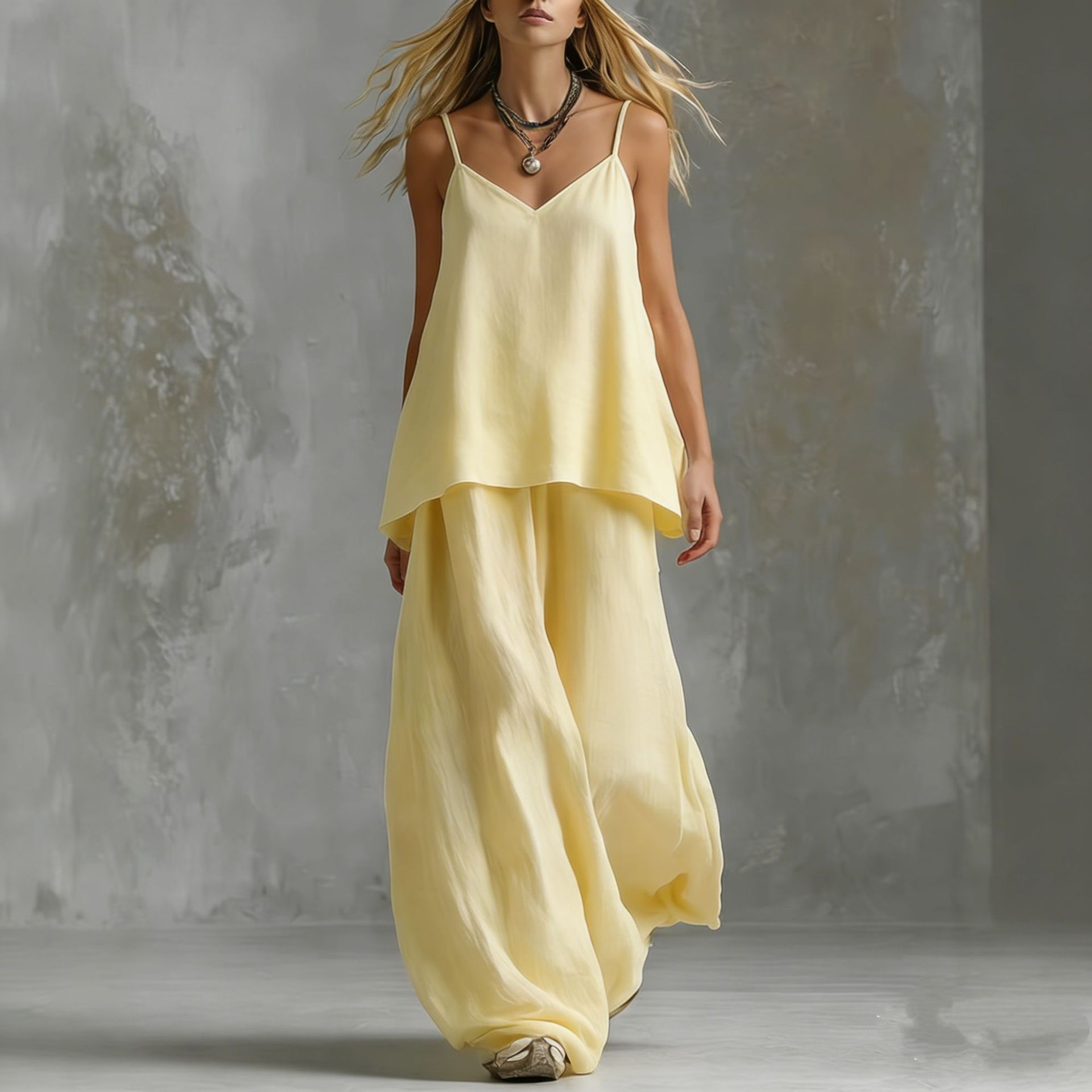 Women's Sleeveless Elegant Pantsuit – Off-Shoulder 2-Piece Suit Set