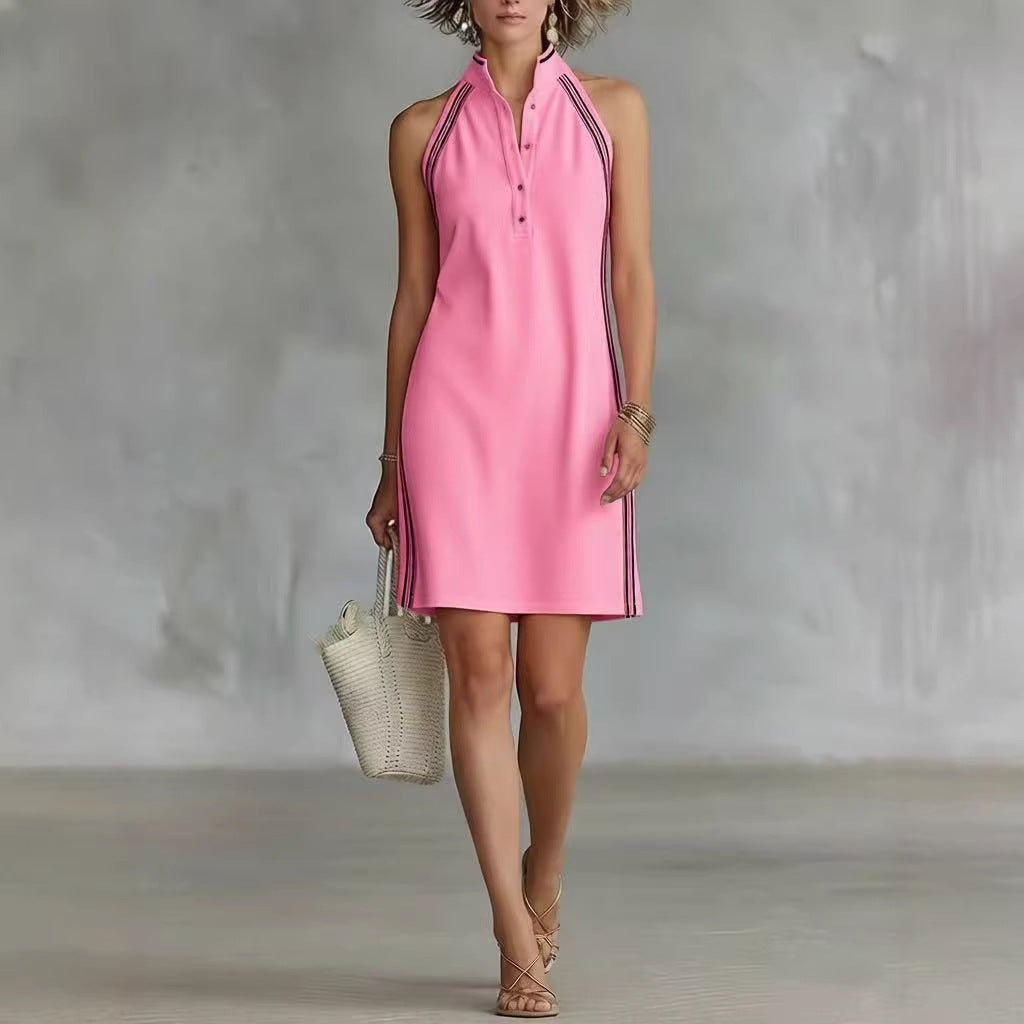 Women’s Sleeveless Button-Up Collar Shirt Dress