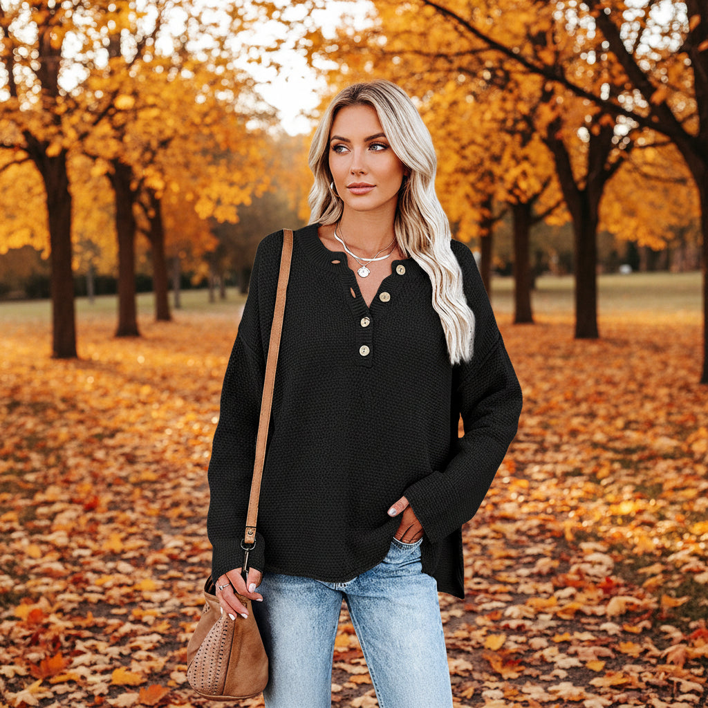 Solid Color V-Neck Pullover Knit Sweater | Relaxed Distressed Fit