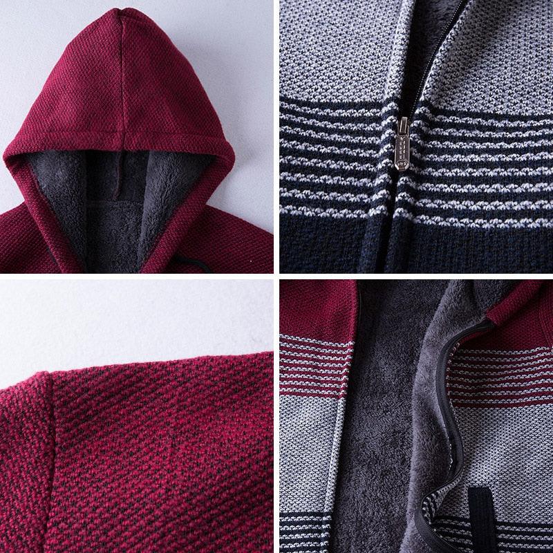Men's Autumn Winter Fleece Hooded Jacket Slim Fit Casual Warm Coat