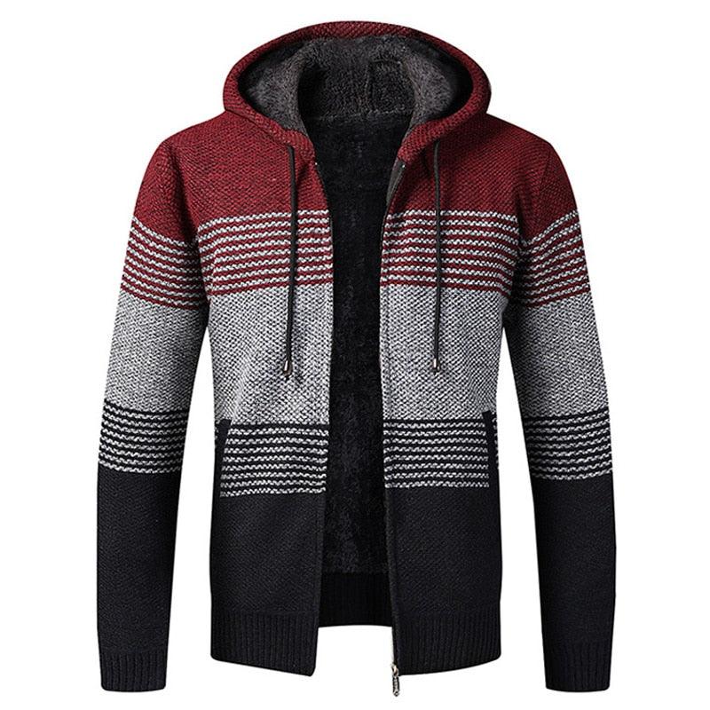 Men's Autumn Winter Fleece Hooded Jacket Slim Fit Casual Warm Coat