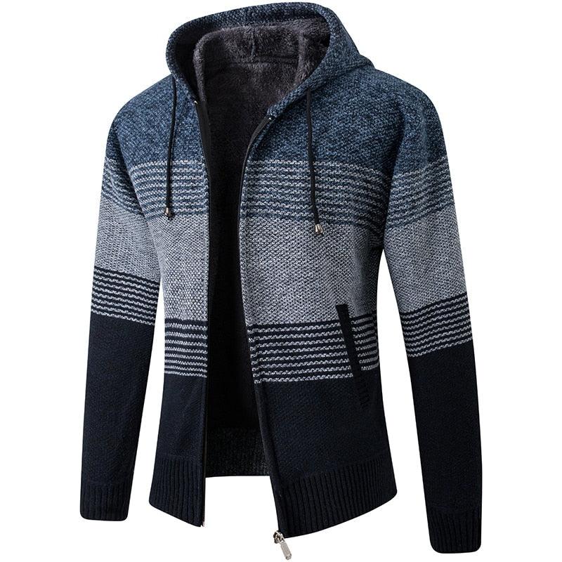 Men's Autumn Winter Fleece Hooded Jacket Slim Fit Casual Warm Coat