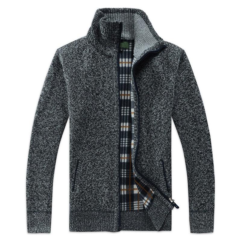 Men's Autumn Winter Fleece Hooded Jacket Slim Fit Casual Warm Coat