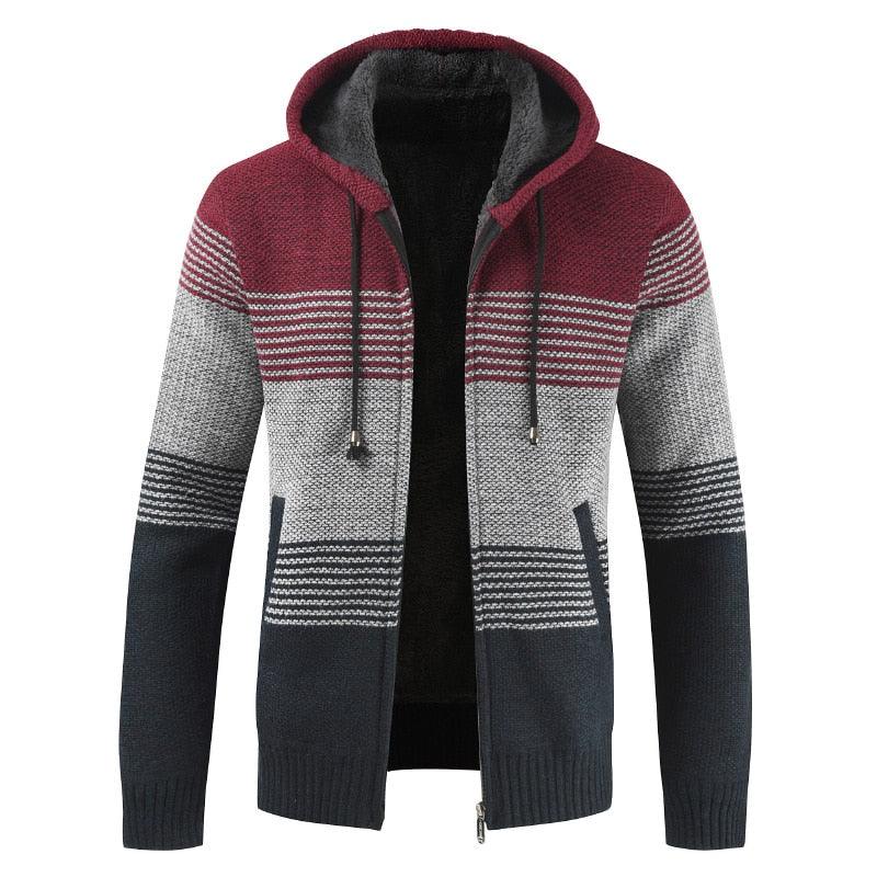 Men's Autumn Winter Fleece Hooded Jacket Slim Fit Casual Warm Coat