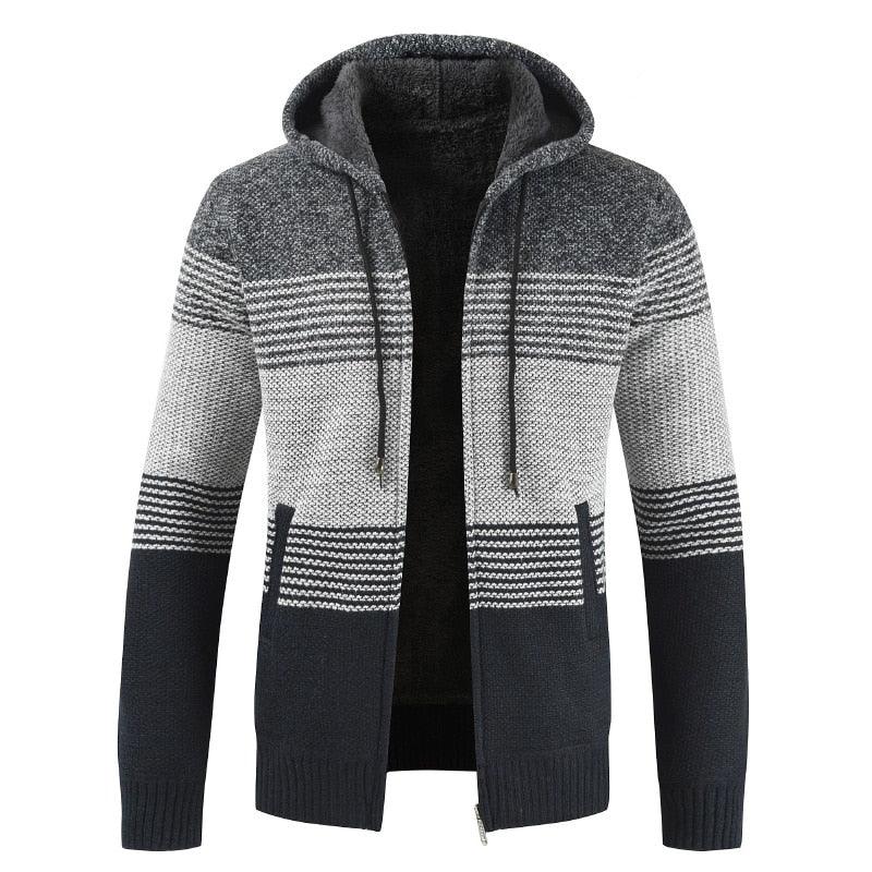 Men's Autumn Winter Fleece Hooded Jacket Slim Fit Casual Warm Coat