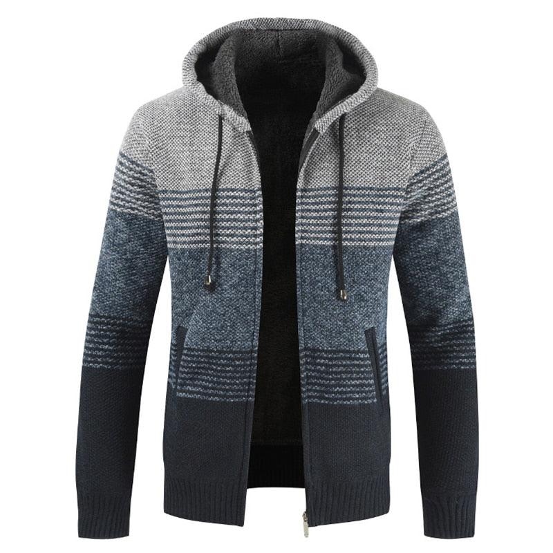 Men's Autumn Winter Fleece Hooded Jacket Slim Fit Casual Warm Coat