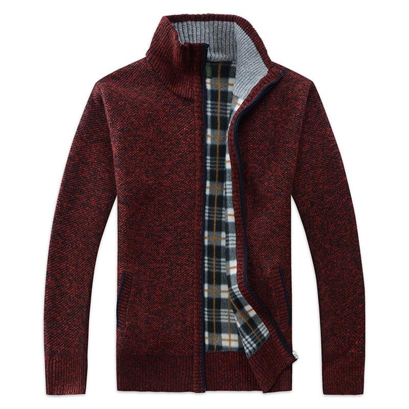 Men's Autumn Winter Fleece Hooded Jacket Slim Fit Casual Warm Coat
