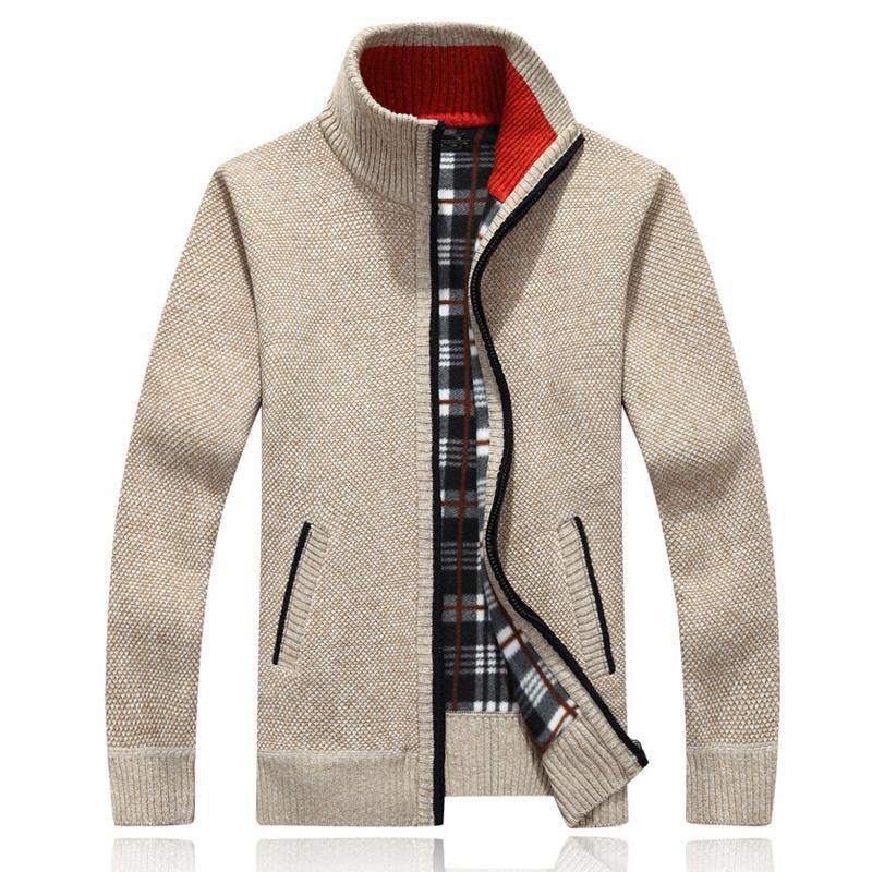 Men's Autumn Winter Fleece Hooded Jacket Slim Fit Casual Warm Coat